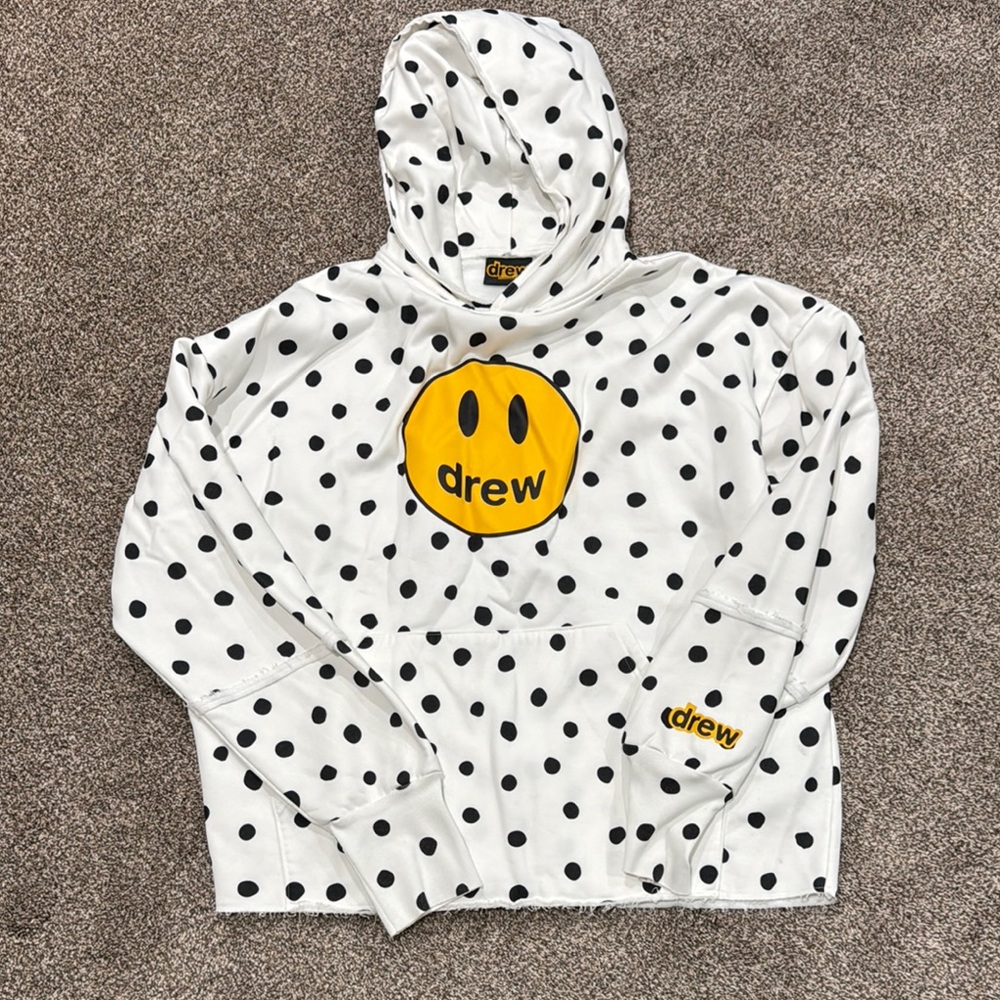 DREW White and Black Polka Dot Hoodie with Yellow Logo